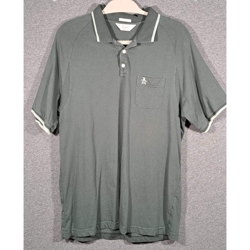 Original Penguin Mens Short Sleeve Tipped Polo Shirt Sage Green Size Large